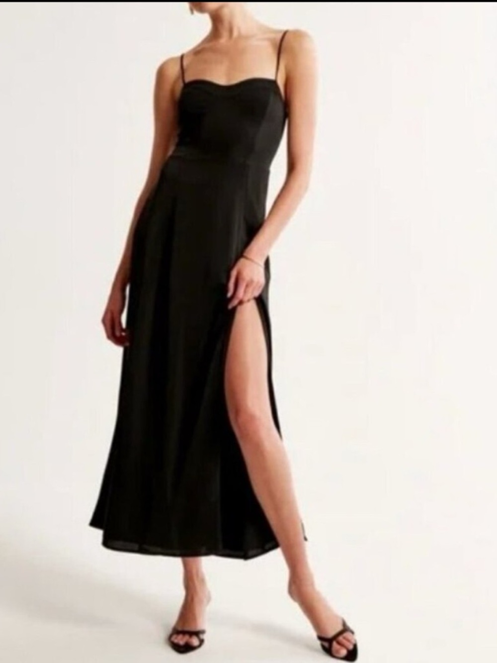 Abercrombie & fitch black satin midi dress